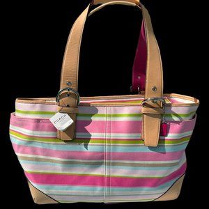 NWT Coach 5177 Multi Pink Stripe Large Tote Beach Diaper Bag